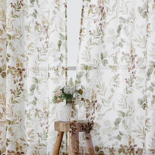 OWENIE Crushed Sheer Curtains 63 Inch Length 2 Panels Set, Sheer
