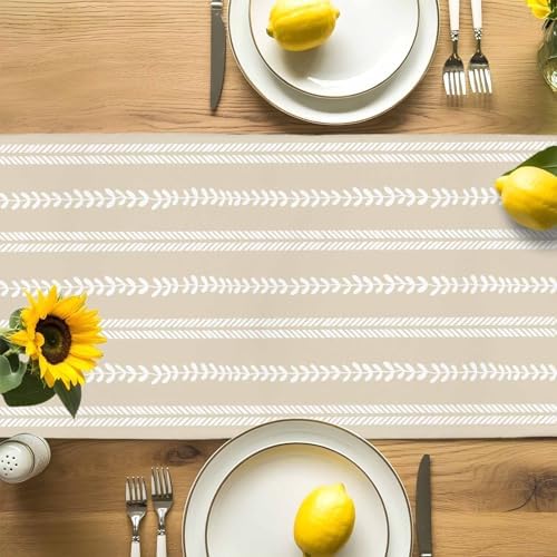 Classic Ivory Table Runner for Dining Table Minimalist White Leaves