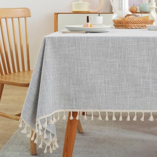 Laolitou Light Gray Square Tablecloth with Tassels 55x55 Inch