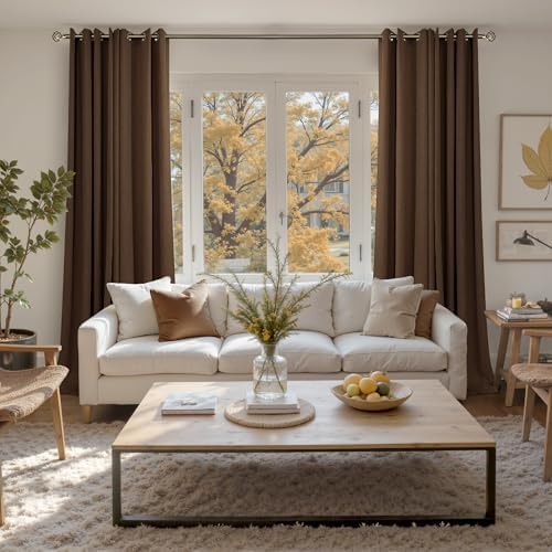 BGment Brown Linen Curtains 95 Inches Long for Living Room