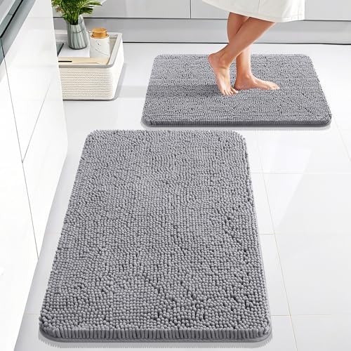 OLANLY Chenille Bath Mat and Bathroom Rugs Sets 2 Piece, Bath Mat Size