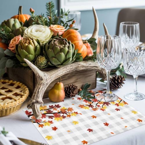 Maple Leaves Fall Placemats Set of 8, Cotton Linen Fabric Place Mats