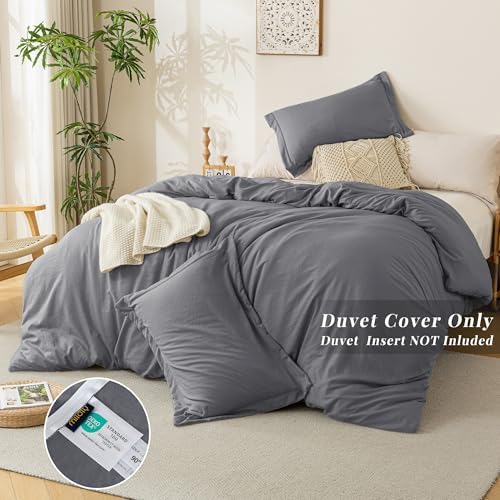 MILDLY Duvet Cover King Ultra Soft Comforter Cover Set 3pcs, Dark Grey