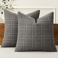MIULEE Linen Plaid Pillow Covers Decorative Euro 24x24 Charcoal Gray