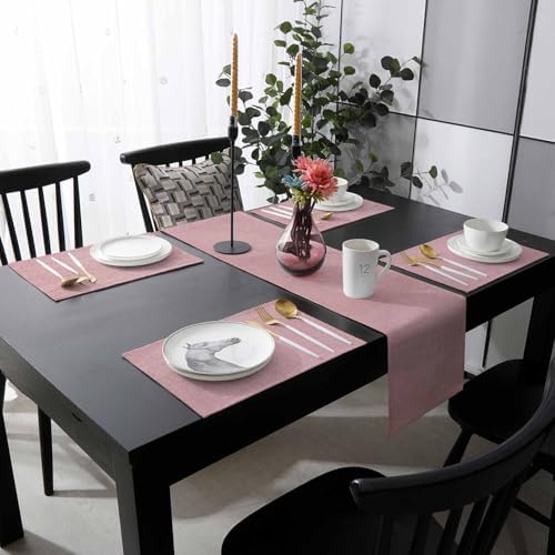 Vintage Nude Pink Table Runner and Placemats for Dining Tables,Burlap