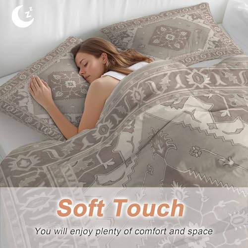 Boho Beige Duvet Cover Queen Size, Southwestern Ethnic Abstract