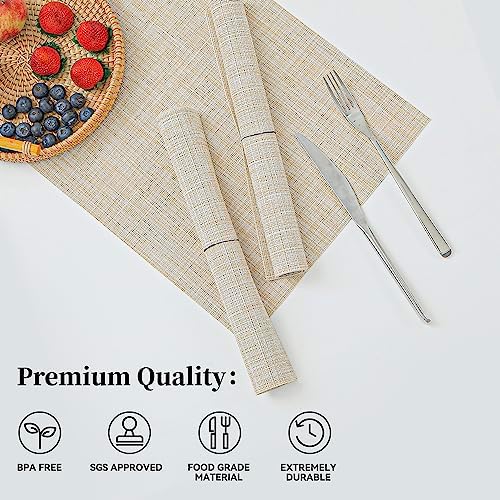 Woven Vinyl Beige Placemats Set of 20, Linen Look & Easy to Clean