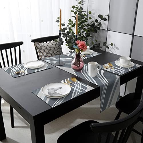 Geometric Table Mats Set of 4 With Table Runner 90 Inches Long,Cotton
