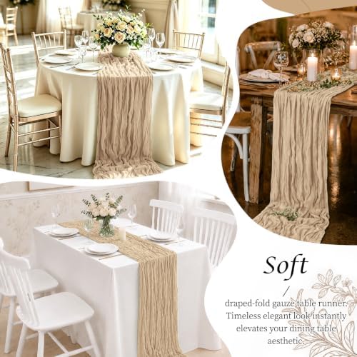10 Pack Beige Cheesecloth Table Runner, 17x108 Inch 9FT Soft Gauze