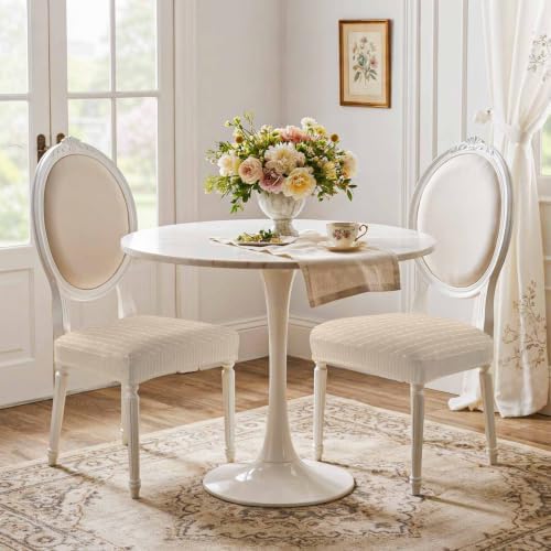 Seat Covers for Dining Room Chairs Set of 2, Beige Striped Washable