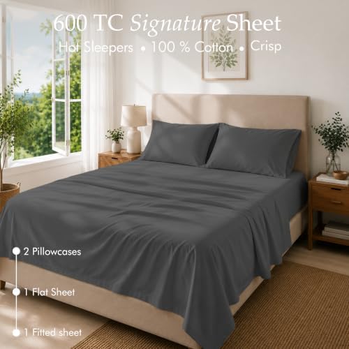 Threadmill 600 Thread Count Cotton King Sheet Set, Sateen, Dark Grey