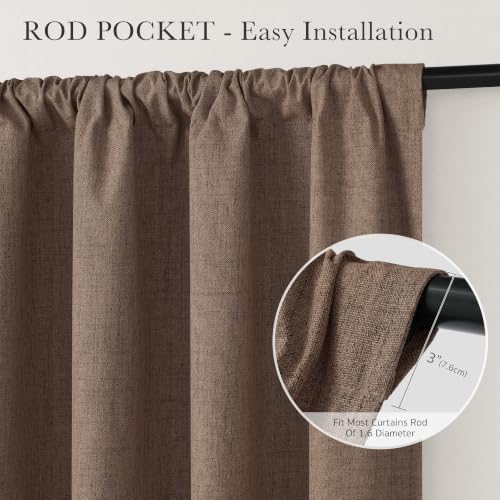 PONY DANCE Brown 100% Black Out Linen Curtains 72 Inches Long, 2