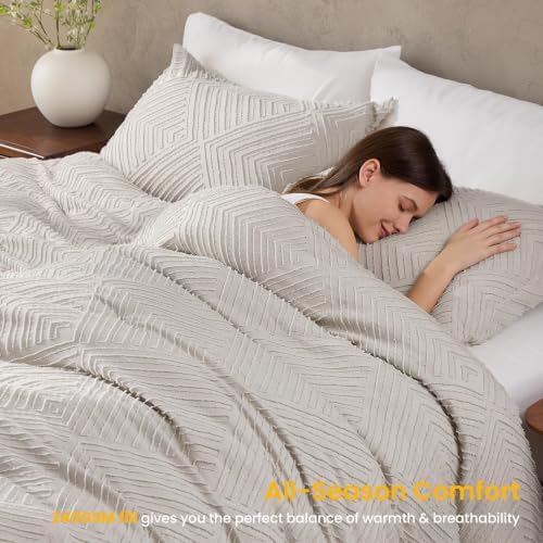 JOLLYVOGUE Twin/Twin XL Comforter Set, Boho Tufted 2PCS Bed Set, Khaki