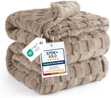 Bedsure Checkered Soft King Size Blankets for Bed, Light Brown