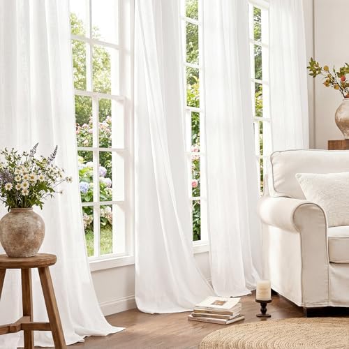 jinchan Linen Curtains 84 Inch Light Filtering Grommet 2 Panels Cream
