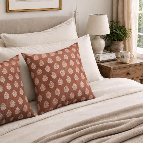 AELS 18x18 Decorative Farmhouse Throw Pillow Covers, Boho Floral Block