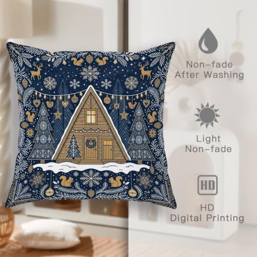 Rustic Winter Cabin Woodland A-Frame Throw Pillow Covers 18x18 Set of