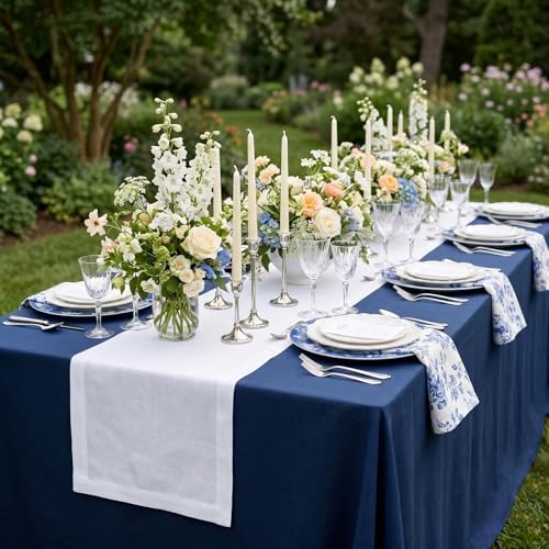 Solino Home 100% Pure Linen Table Runner White Long, Fete 14 x 90 in