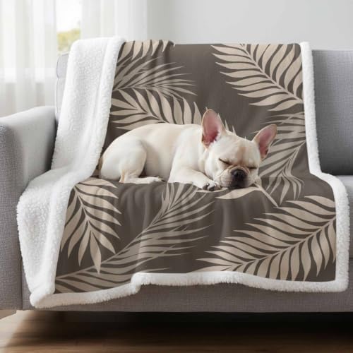 Fleece Sherpa Bed Blankets, Rustic Palm Leaves Microfiber Plush