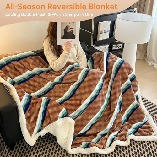 Reversible Fleece Throw Blanket for Bed, and Couch, King 108" x90”