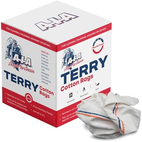 Angel-in-Armor White Striped Terry Rags (16" x 19") – 4lb Bulk Box of