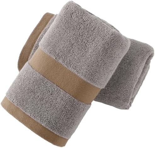 YiLUOMO Brown Hand Towel Set of 2 with Classic Woven Band Soft 100%