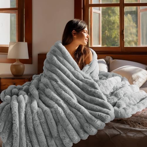 BEDELITE Faux Fur Throw Blanket for Couch, 770GSM, 50" x 60", Light