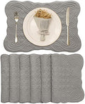 Loom and Mill Quilted Table Placemats Set of 6, 12x18 inch, Light Gray