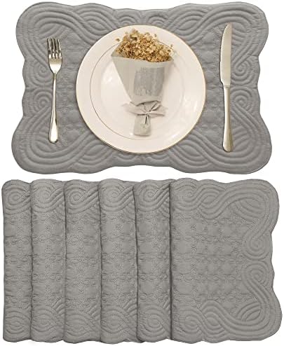 Loom and Mill Quilted Table Placemats Set of 6, 12x18 inch, Light Gray