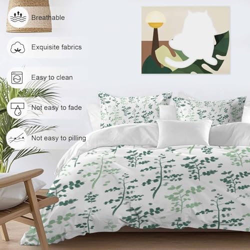 Sage Green Botanical Bedding Duvet Cover Queen Size - 1 Quilt Cover