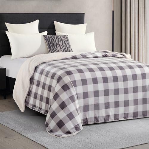 Elegant Comfort Ultra Soft Reversible Buffalo Plaid Flannel Sherpa