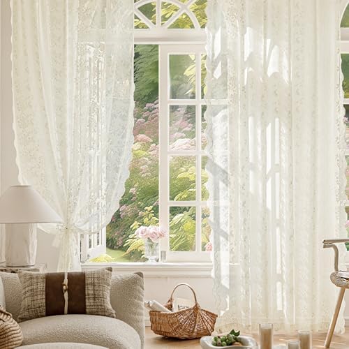 Anmao Vintage Lace Curtains 108 Inches Long 2 Panels Set, Romantic