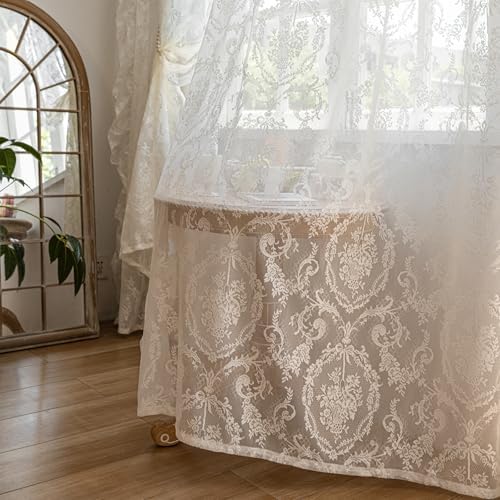 Deeprove Ivory Lace Curtains 84 inches Length 2 Panels Set for Bedroom