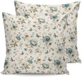 Vintage Tulip Throw Pillows 18x18 Set of 2, Teal Flowers Butterfly