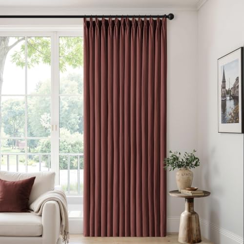 MIULEE Pinch Pleated Linen Curtains 40x96 Inch Chestnut Brown 4 Panels