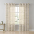 Brown Sheer Curtains 96 Inch Long 2 Panels, Linen Texture Modern