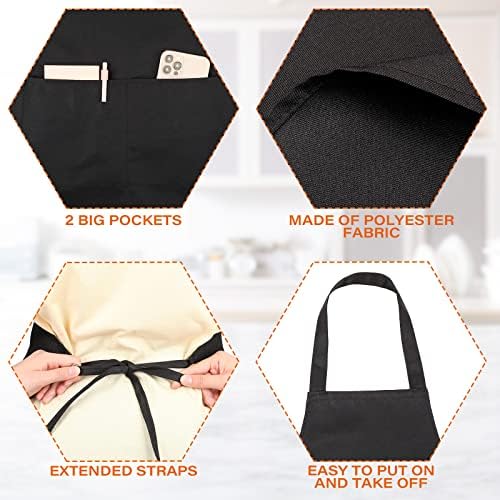 JaGely 36 Pcs Black Bib Aprons with 2 Pockets, Unisex Washable
