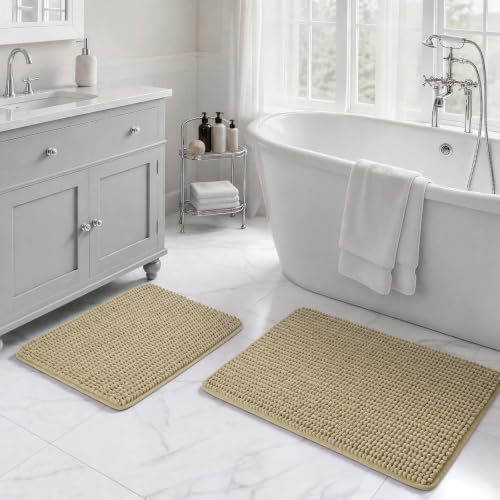 Ophanie Beige Bathroom Rugs Sets 2 Piece,Soft Chenille Bath Mat,Non