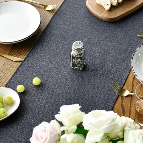 Artoid Mode Graphite Grey Tassel Table Runner, Linen Blend Rustic
