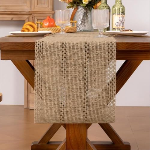 Niviy Burlap Boho Table Runner for Fall Thanksgiving Home Decor