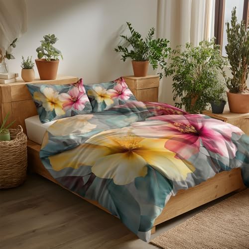 Duvet Cover Set Zipper Closure Gray Queen Quilt Cover Set Tropical