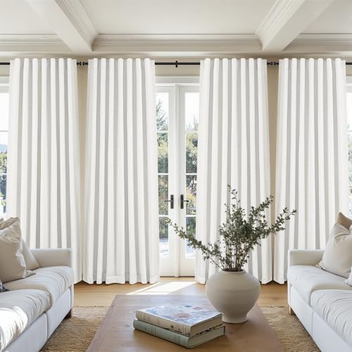 Topfinel Beige White Extra Long Blackout Linen Curtains 112 Inch 2