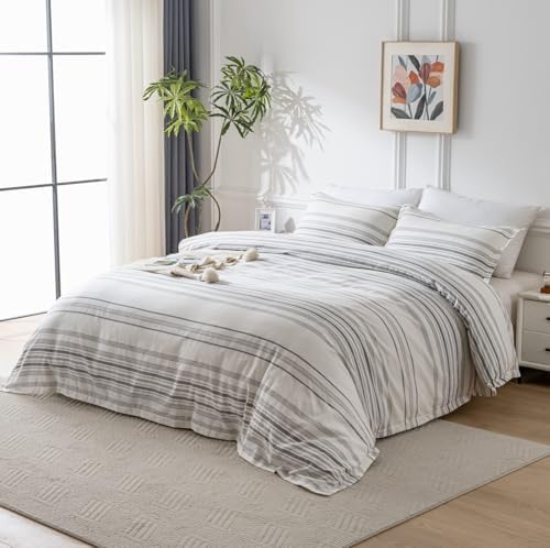 meadow park Linen Blend Duvet Cover Set Queen Size, 3 Pieces