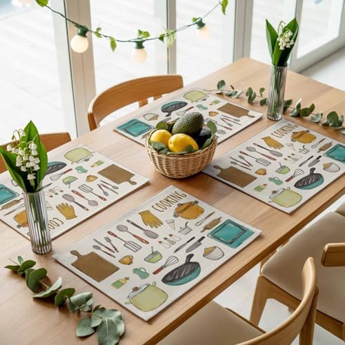 Kitchenware Placemats Set of 4, Cotton Linen Fabric Place Mats
