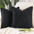 MADIZZ Pack of 2 Chenille Velvet Throw Pillow Covers 18x18 Inch Black