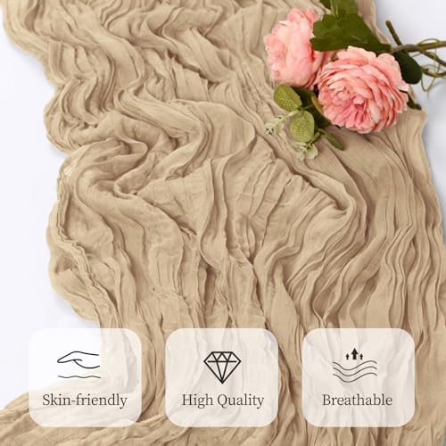 12 Pack Beige Cheesecloth Table Runner 17x108 Inch Semi Sheer Boho