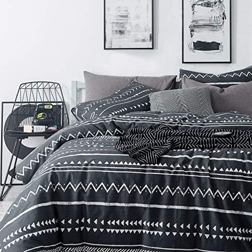 SUSYBAO Black Bohemian Duvet Cover King 100% Cotton 3 Pieces Set