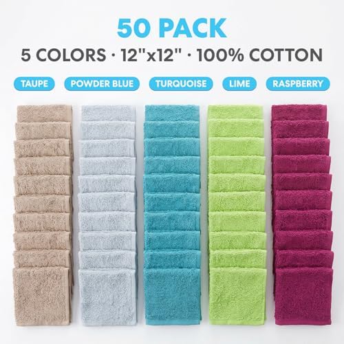 Simpli-Magic Cotton Wash Cloths 12"x12" (50 Pack) – Highly Absorbent