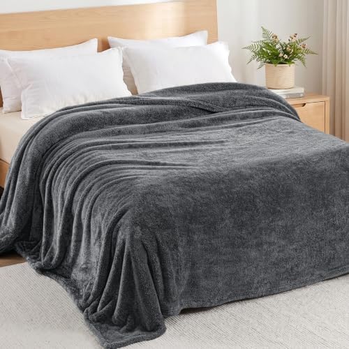 Exclusivo Mezcla Fuzzy Plush Fleece Bed Blanket Queen Size, Dark Grey