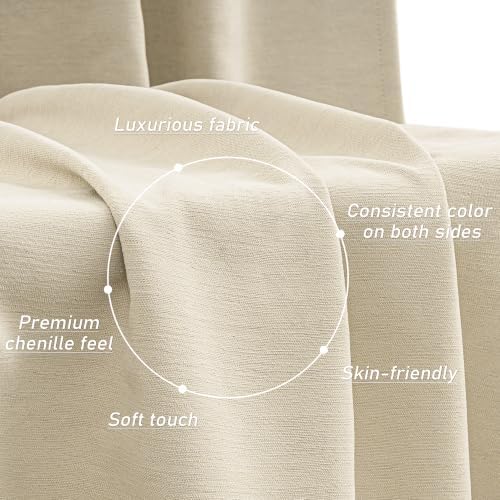 Room Darkening Cream Chenille Pleated Curtains 120 Inch Length for